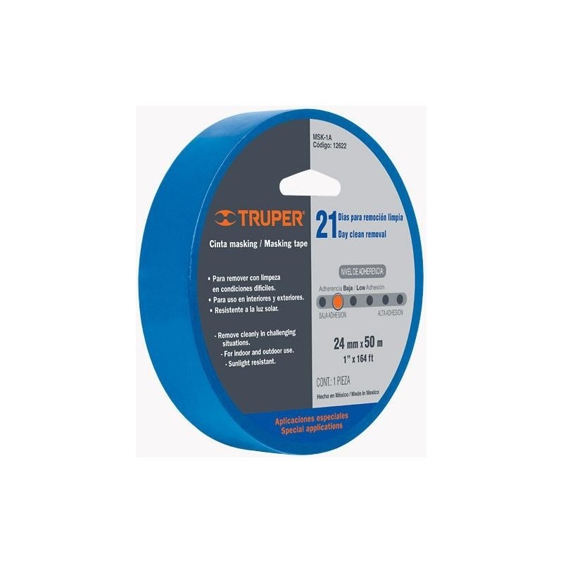 Masking tape azul 1 pulgada x 50m x 0.13mm truper | HOPSA Tienda Online